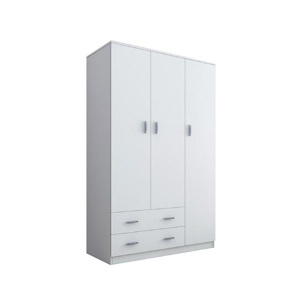 White Wardrobe Cabinet Wood Bedroom Clothes Storage Organiser Cupboard 3 Doors 2 Drawers