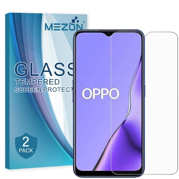 [2 Pack] OPPO A5 2020 Tempered Glass 9H HD Crystal Clear Premium Screen Protector by MEZON – Case Friendly, Shock Absorption (A5 2020, 9H)