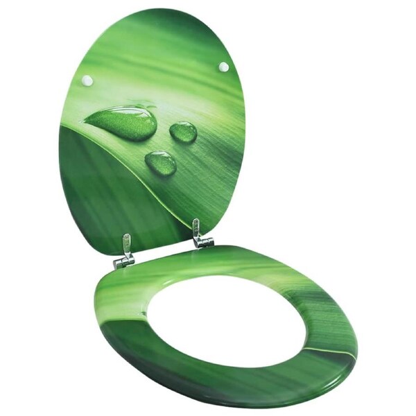 WC Toilet Seat with Lid MDF Green Water Drop Design vidaXL