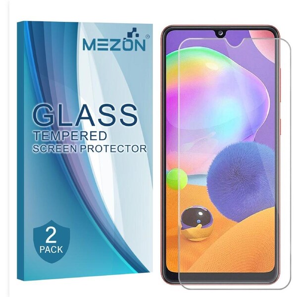 [2 Pack] Samsung Galaxy A31 Tempered Glass Crystal Clear Premium 9H HD Screen Protector by MEZON – Case Friendly, Shock Absorption (A31, 9H)