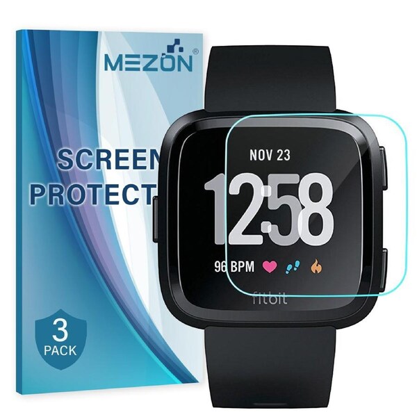 [3 Pack] Fitbit Versa Ultra Clear Screen Protector TPU Film for Fitness Tracker by MEZON – High Protection, Shock Absorption (Versa, Clear)