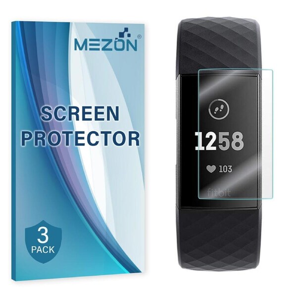 [3 Pack] Fitbit Charge 3 Ultra Clear Screen Protector TPU Film for Fitness Tracker by MEZON – High Protection, Shock Absorption (Charge 3, Clear)
