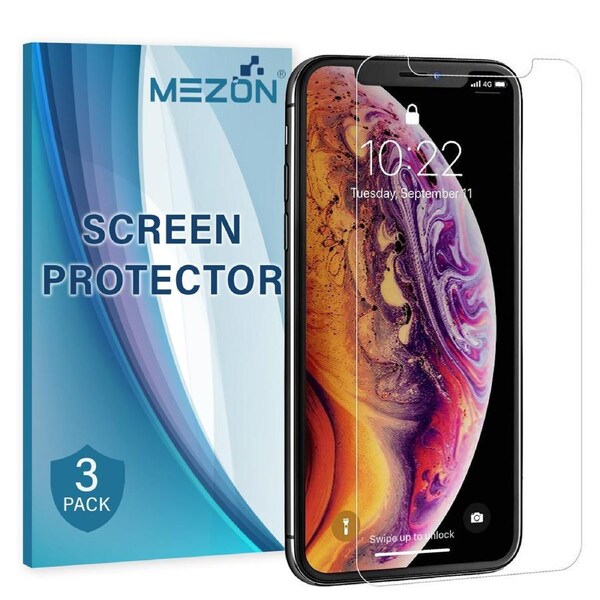 [3 Pack] Apple iPhone 11 Pro (5.8") Ultra Clear Screen Protector Film by MEZON – Case Friendly, Shock Absorption (iPhone 11 Pro, Clear)