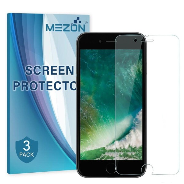 [3 Pack] Apple iPhone SE 2020 (4.7") Ultra Clear Screen Protector Film by MEZON – Case Friendly, Shock Absorption (iPhone SE 2020, Clear)