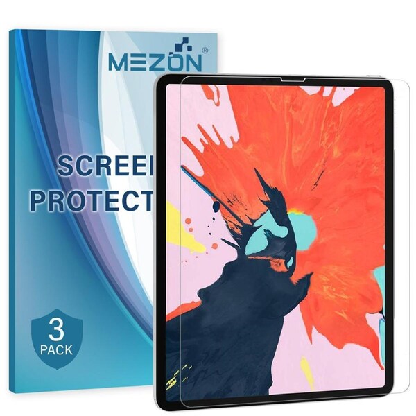 [3 Pack] Apple iPad Pro 12.9" 2018 Ultra Clear Film Screen Protector by MEZON – Face ID Compatible, Case and Pencil Friendly (iPad Pro 12.9", Clear)