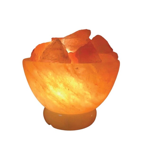 12V 12W Fire Bowl Himalayan Pink Salt Lamp Carved Rock Crystal Light Bulb On/Off