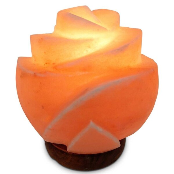 12V 12W Rose Himalayan Pink Salt Lamp Carved Flower Rock Crystal Light Bulb On/Off