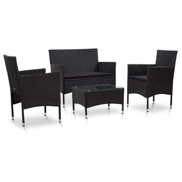 4 Piece Garden Lounge Set with Cushions Poly Rattan Black vidaXL