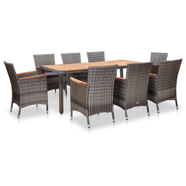 9 Piece Garden Dining Set with Cushions Poly Rattan Grey vidaXL