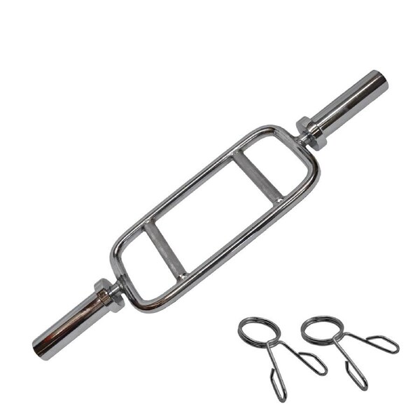 88cm Chrome Olympic Barbell Tricep Bar - 2 Free Spring Collar - for Home Gym