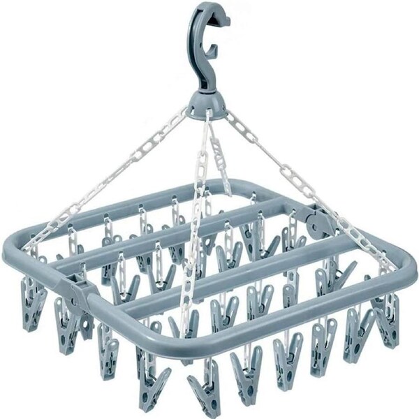 Clothes Drying Rack with 32 Pegs, Portable Folding Peg Airer for Socks Underwear Towel Scarves