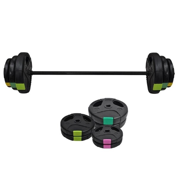 22.5kg - 120cm Black Standard Barbell Bar + Dual-Grip Cement Weigt Plates Set