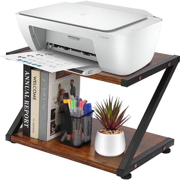 Desktop Printer Stand, 2 Tiers Desk Organizer Storage Wood Book Shelf with Skid Pads for Home Office & School