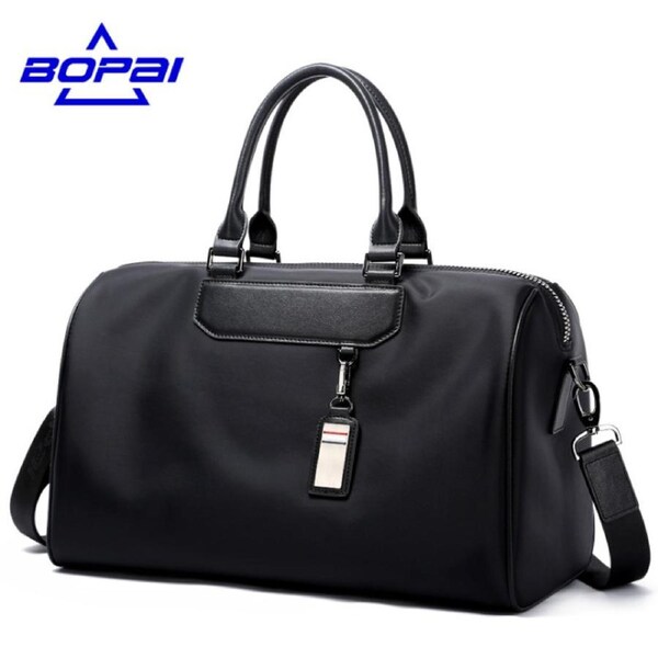 BOPAI Luxury Business Style Leather & Microfibre Duffel Bag Waterproof Luggage Bag Crossbody Travel Bag B3021