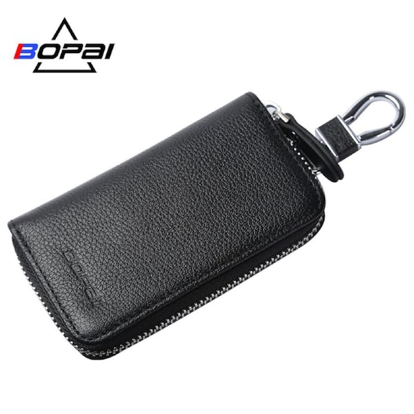BOPAI Luxury Style Waterproof Genuine Leather Wallet Car Key Holder Keys Organizer Bag Keychain Pouch B7221