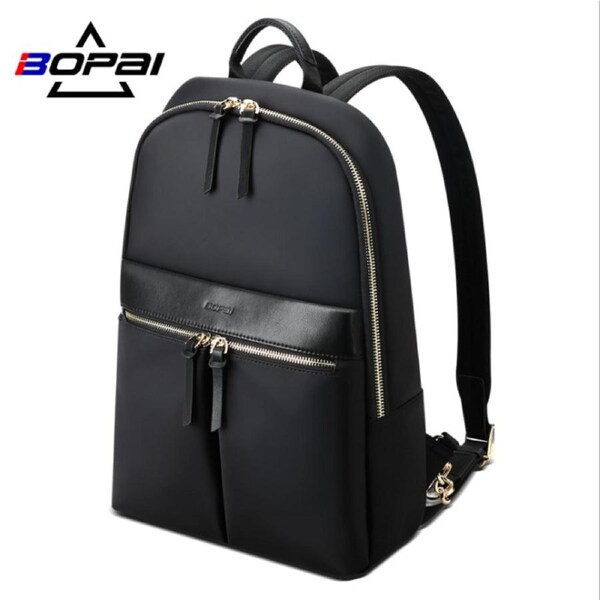 BOPAI Luxury Style waterproof Leather & Microfibre Women's Business Backpack and Easy Daypack 14" Laptop Backpack B6921