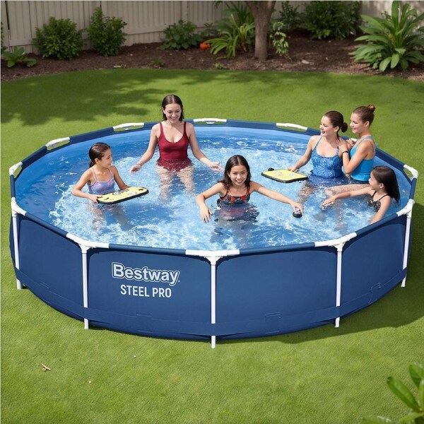 366 x 76cm Bestway Swimming Pool Steel Frame Round Above Ground Pools w/ Filter Pump 6473L