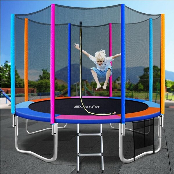 10FT Everfit Trampoline for Kids w/ Ladder Enclosure Safety Net Pad Gift Round
