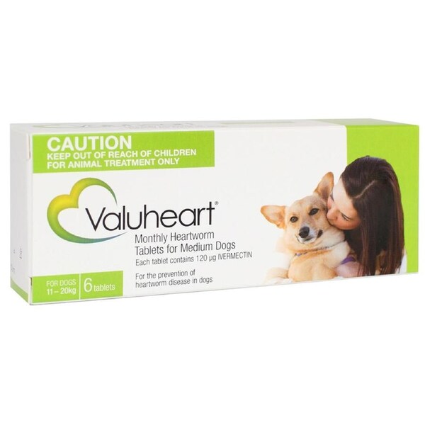 Valuheart for Medium Dogs 11-20kg Heartworm Tablet Green 6 Pack