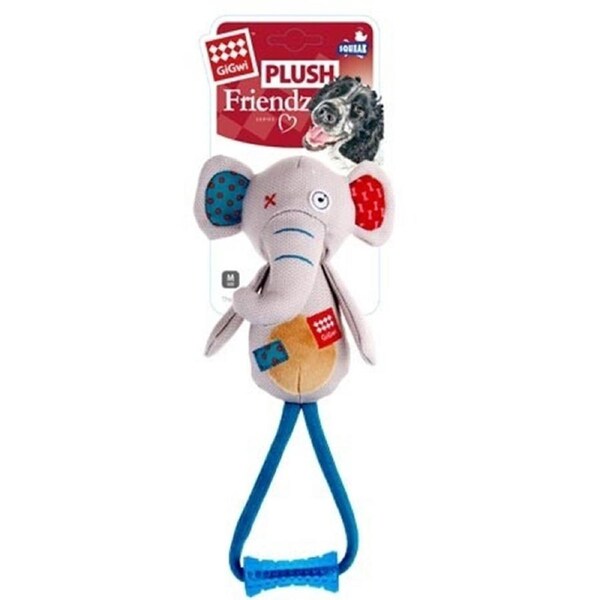 Gigwi Plush Friendz Series Pet Squeaker Toy Elephant With Johnny Stick