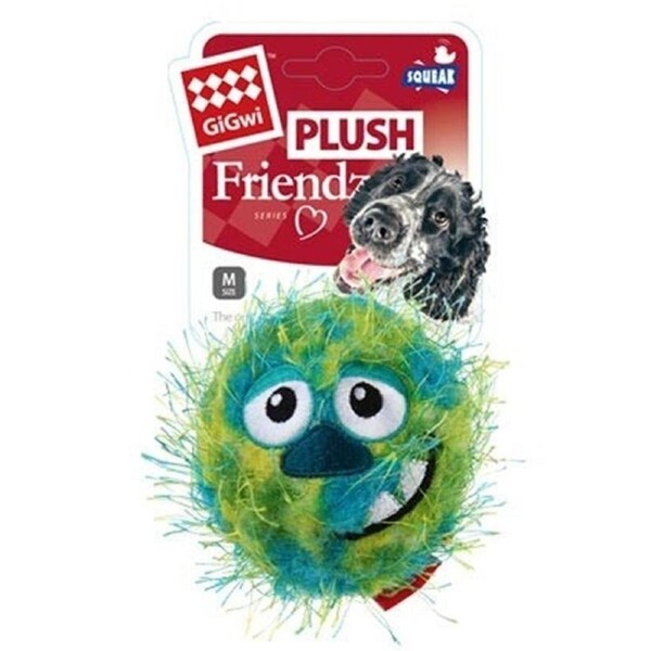 Gigwi Plush Friendz Pet Toy Crazy Ball with Squeaker Medium Green Blue