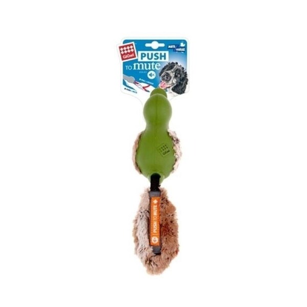 Gigwi Push to Mute Dog Toy Duck with Plush Tail Green