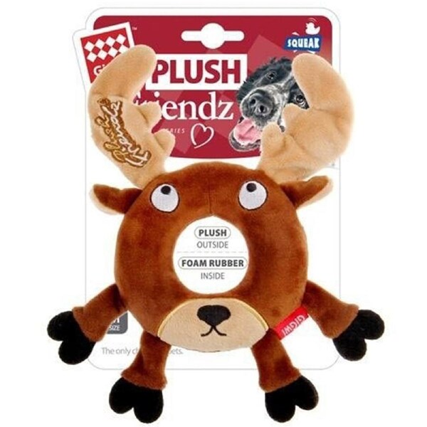 Gigwi Plush Friendz Dog Toy Rubber Ring Squeaker Deer Medium