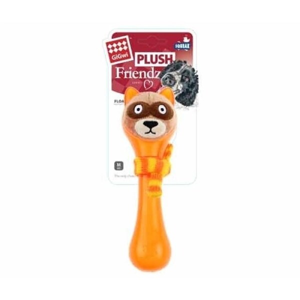 Gigwi Plush Friendz Dog Toy Orange Squeaker Racoon With Knitted Scarf