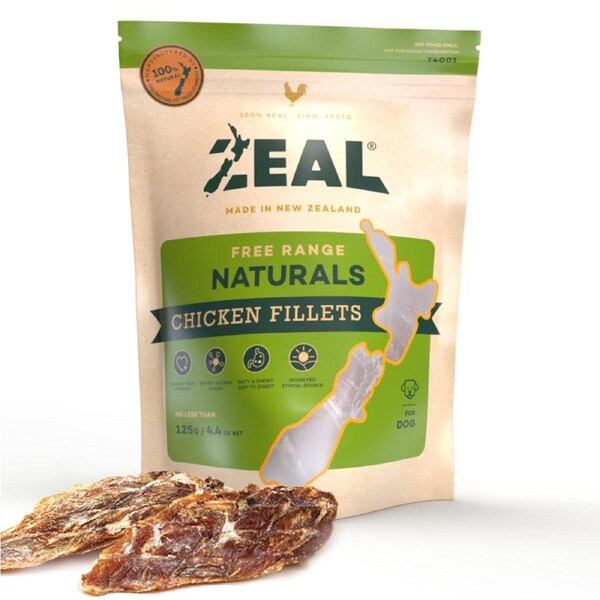 Zeal Free Range Naturals Chicken Fillets Dog Cat Treat 125g