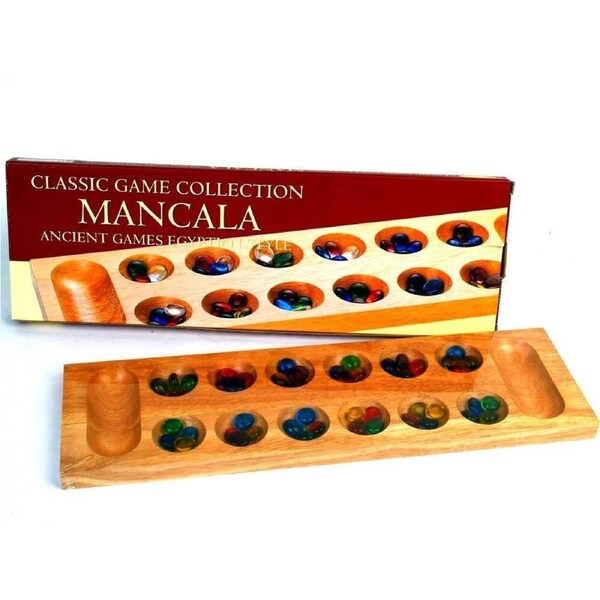 Mancala 44cm Wood Glass Pieces Classic Board Game Toys