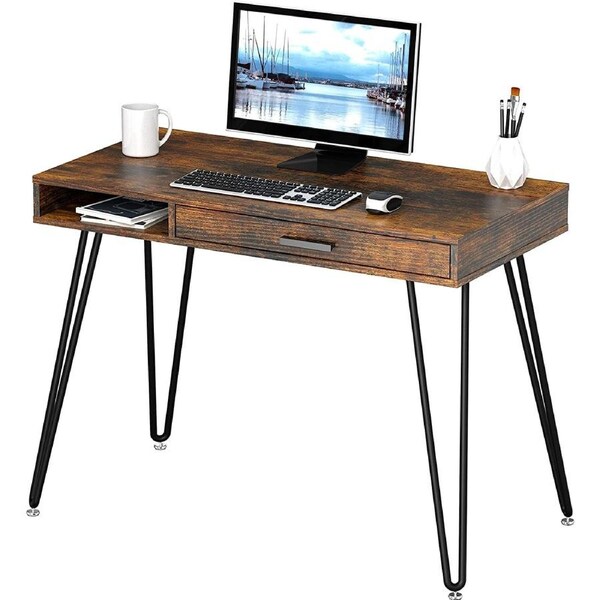 Home Office Computer Hairpin Leg Desk with Drawer for Home Office Writing Desk, Makeup Vanity Console Table