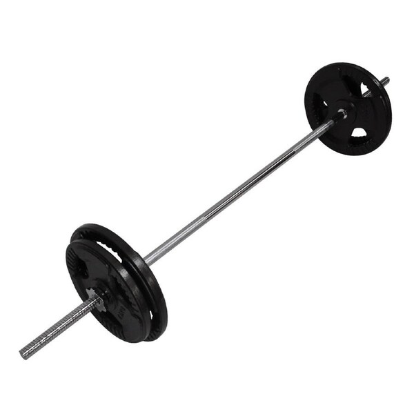 40kg Ez Grip Cast Iron Barbell Weight Set - 150cm Bar + 35kg Iron Weight Plates