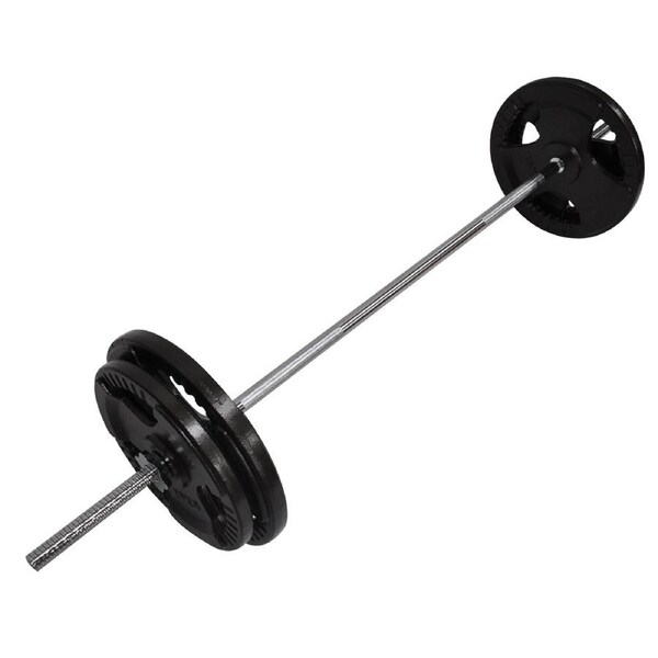 55kg Ez Grip Cast Iron Barbell Weight Set - 150cm Bar + 50kg Iron Weight Plates