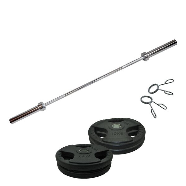 Total 44kg - 150cm Olympic Barbell Bar Weight Set - Rubber Coated Weight Plate