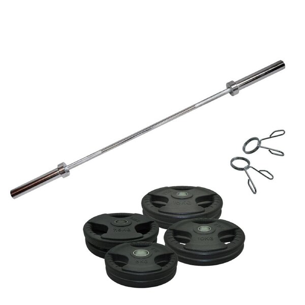 Total 84kg - 150cm Olympic Barbell Bar Weight Set - Rubber Coated Weight Plate
