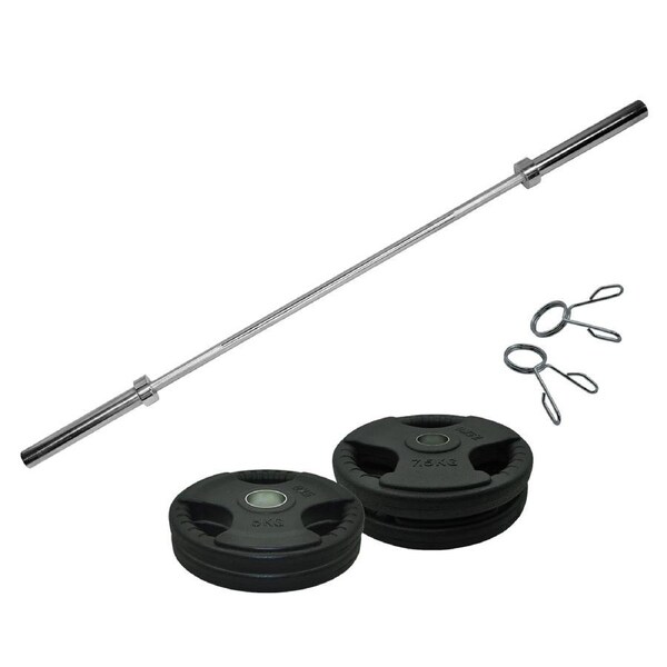 Total 37kg - 180cm Olympic Barbell Weight Set - Rubber Coated Weight Plate