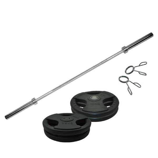 Total 47kg - 180cm Olympic Barbell Weight Set - Rubber Coated Weight Plate