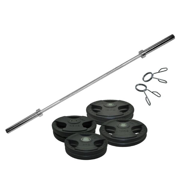 Total 87kg - 180cm Olympic Barbell Weight Set - Rubber Coated Weight Plate