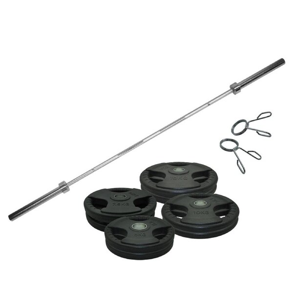 Total 91kg - 220cm Olympic Barbell Weight Set - Rubber Coated Weight Plate