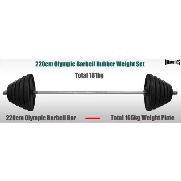 Total 181kg - 220cm Olympic Barbell Weight Set - Rubber Coated Weight Plate