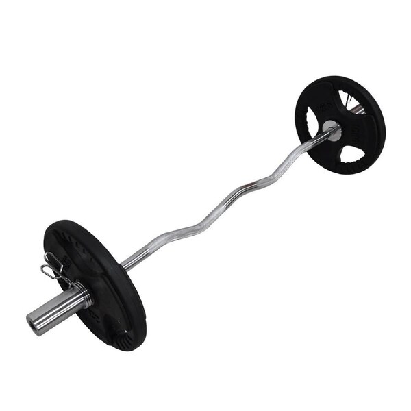 Total 26kg - 120cm Olympic Curl Barbell Weight Set - Rubber Coated Weight Plate