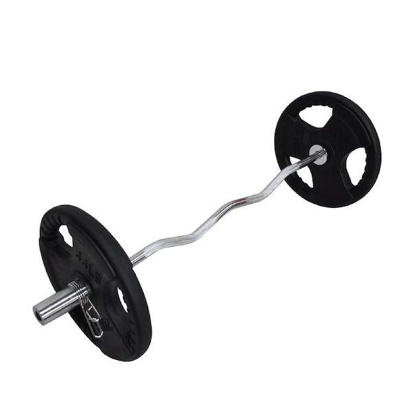 Total 46kg - 120cm Olympic Curl Barbell Weight Set - Rubber Coated Weight Plate