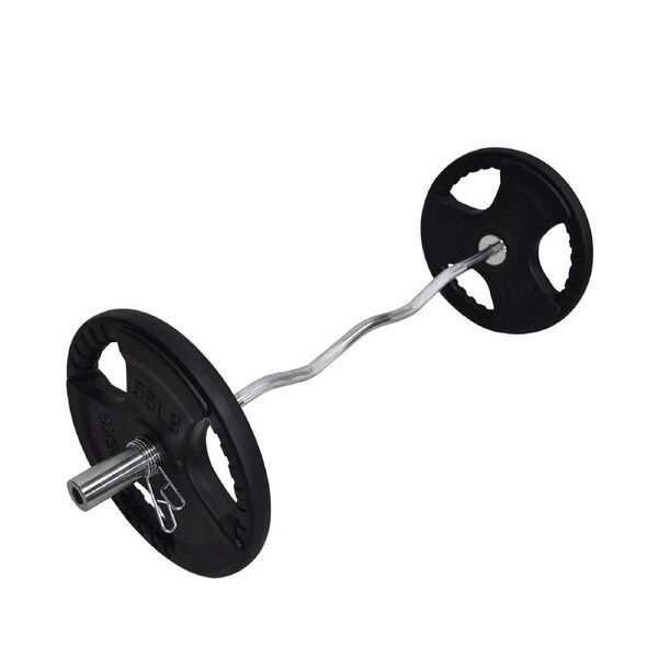 Total 56kg - 120cm Olympic Curl Barbell Weight Set - Rubber Coated Weight Plate
