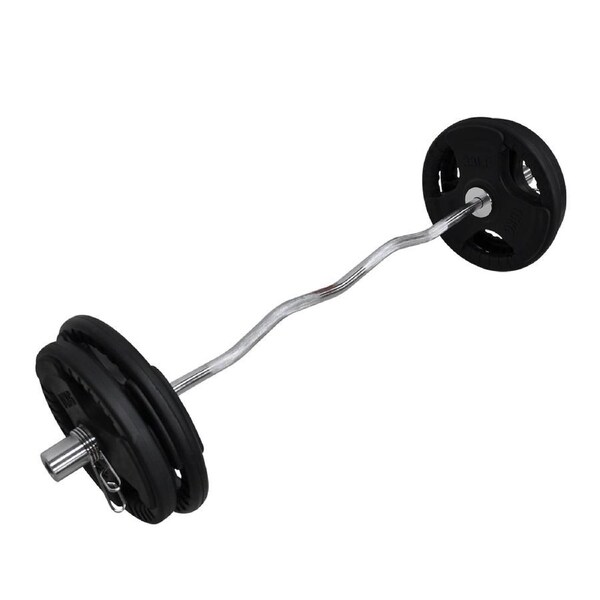 Total 56kg - 120cm Olympic Curl Barbell Weight Set - Rubber Coated Weight Plate