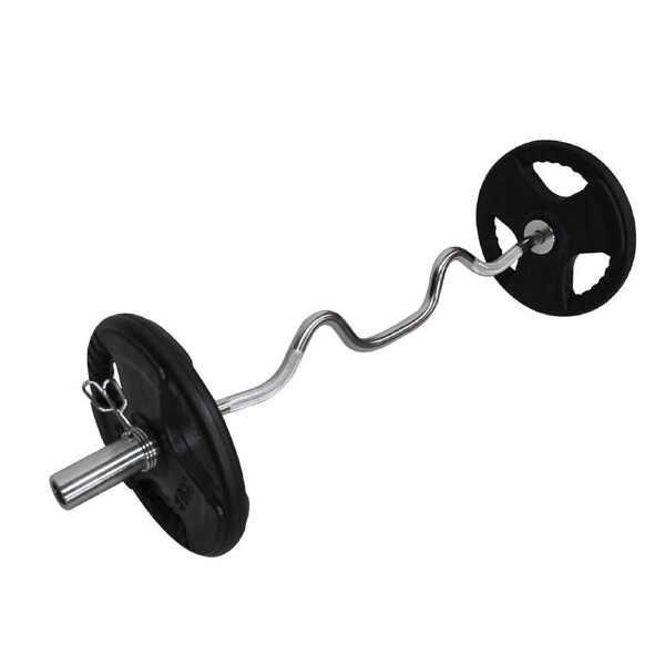 Total 27kg - 120cm Olympic Super Curl Barbell Weight Set - Rubber Coated Plate