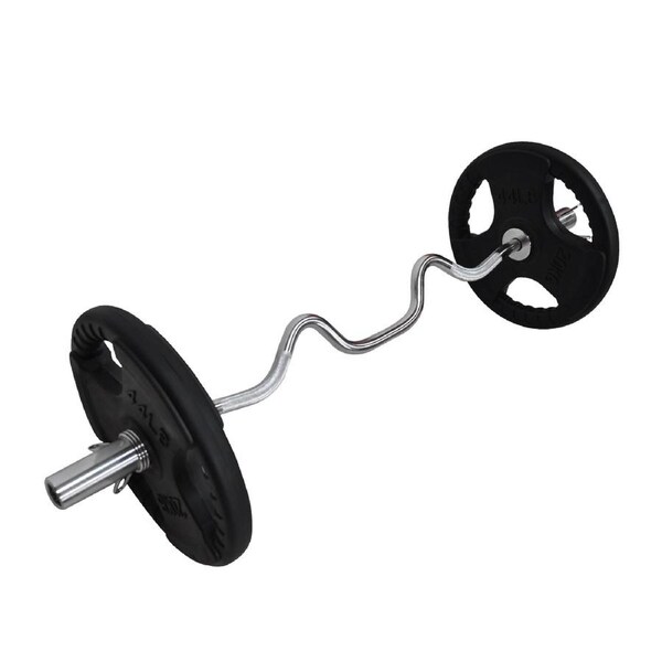 Total 37kg - 120cm Olympic Super Curl Barbell Weight Set - Rubber Coated Plate