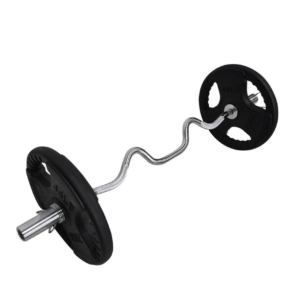 Total 47kg - 120cm Olympic Super Curl Barbell Weight Set - Rubber Coated Plate