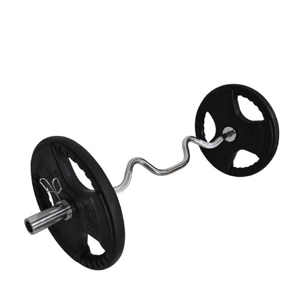 Total 57kg - 120cm Olympic Super Curl Barbell Weight Set - Rubber Coated Plate