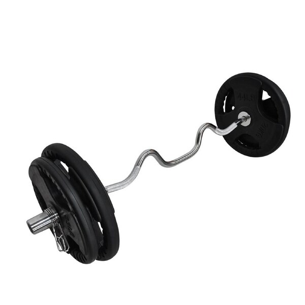 Total 77kg - 120cm Olympic Super Curl Barbell Weight Set - Rubber Coated Plate