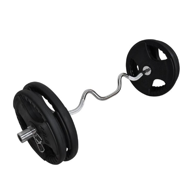 Total 97kg - 120cm Olympic Super Curl Barbell Weight Set - Rubber Coated Plate